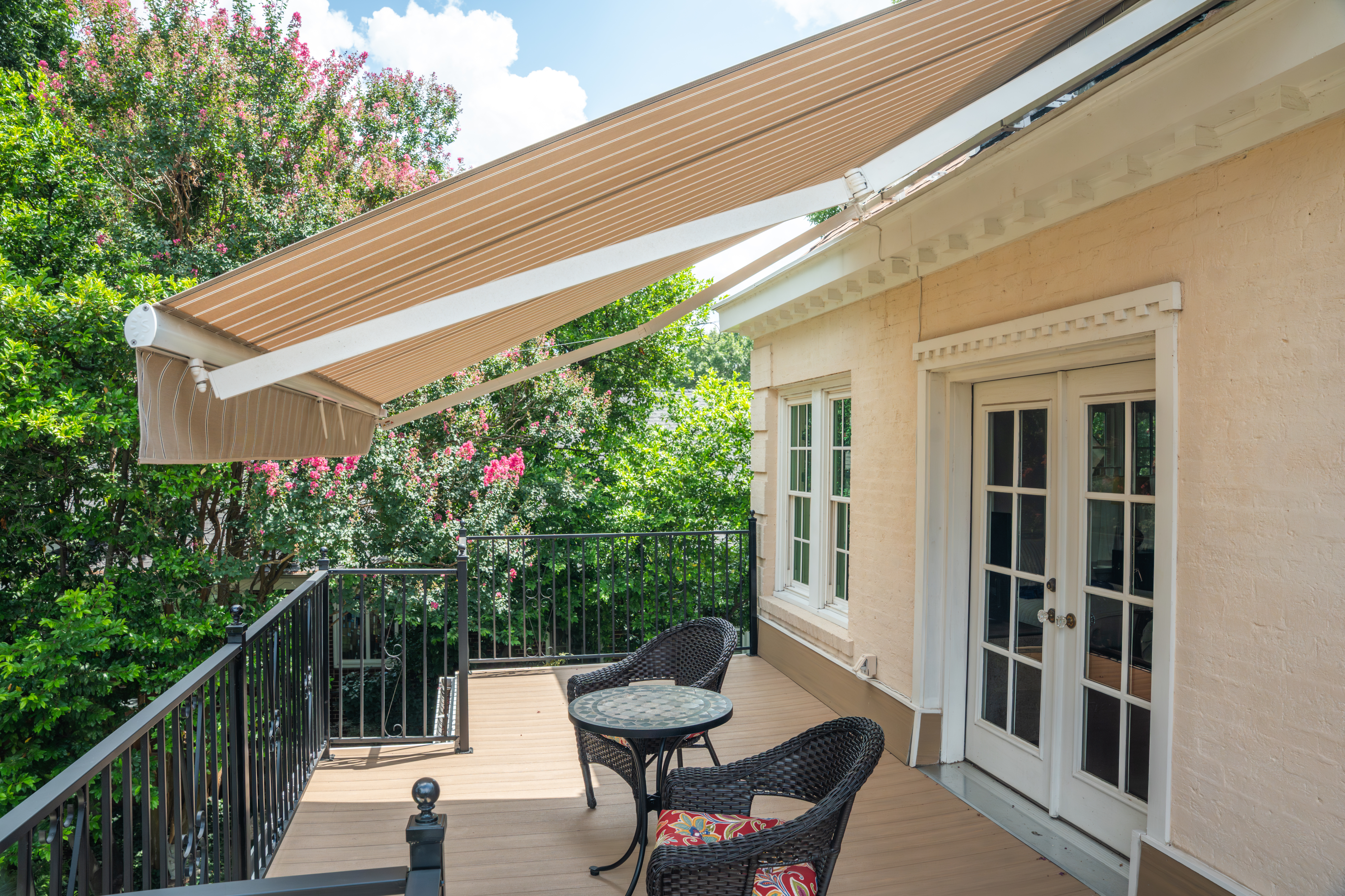 Awning-Residential-Balcony-Deck-Beige-Stripes-Side-View