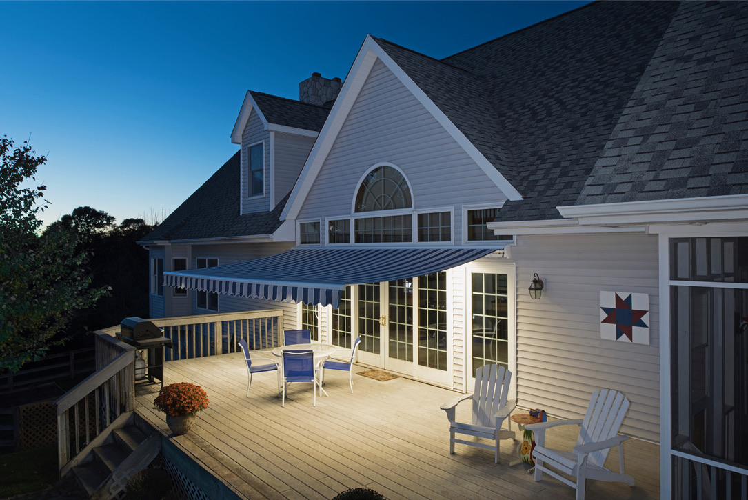 Awning-Residential-LEDLights-GrayLapSiding-Stripes