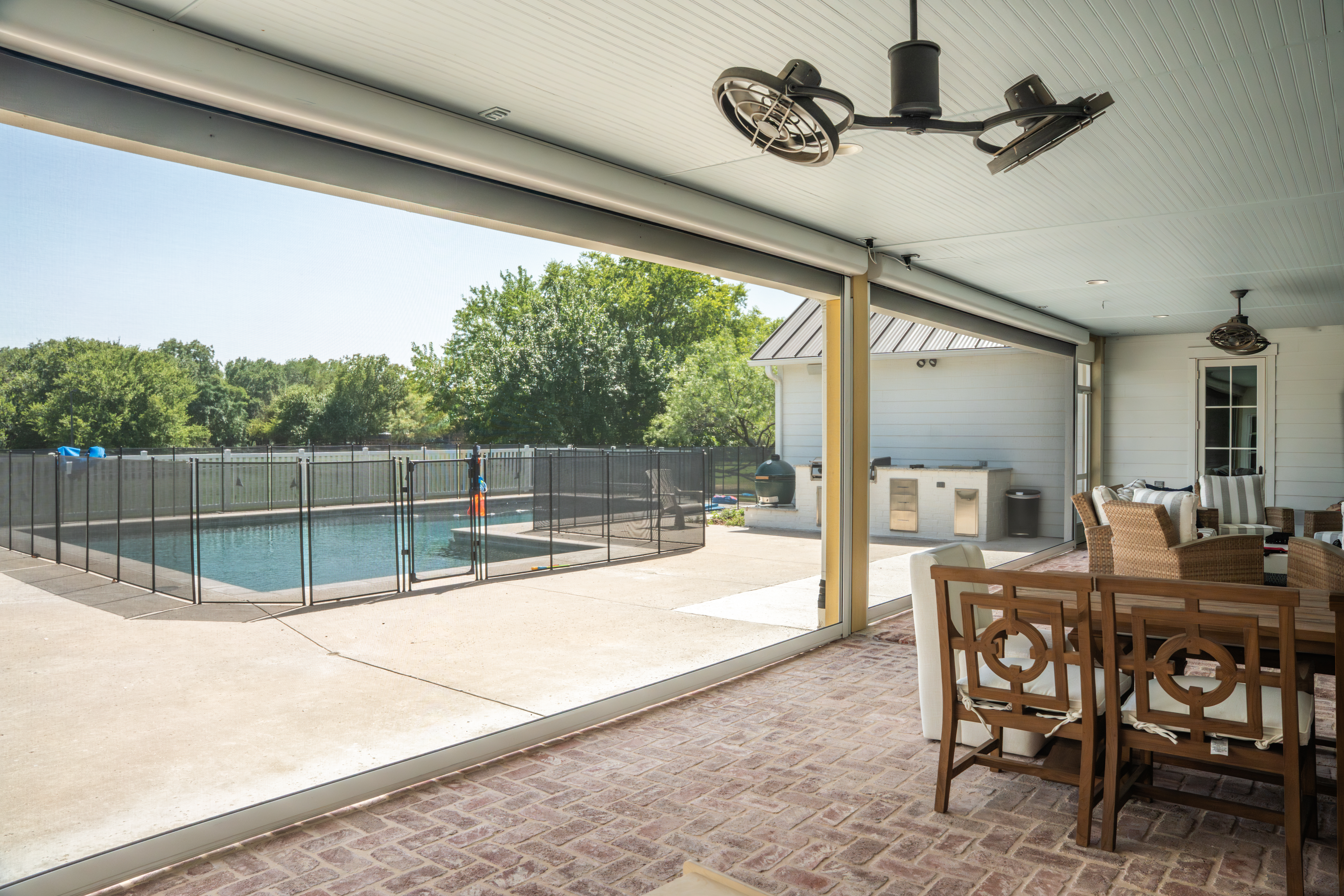 Residential-Patio-Insect-Screens-White-Hardware-Pool-Interior-View
