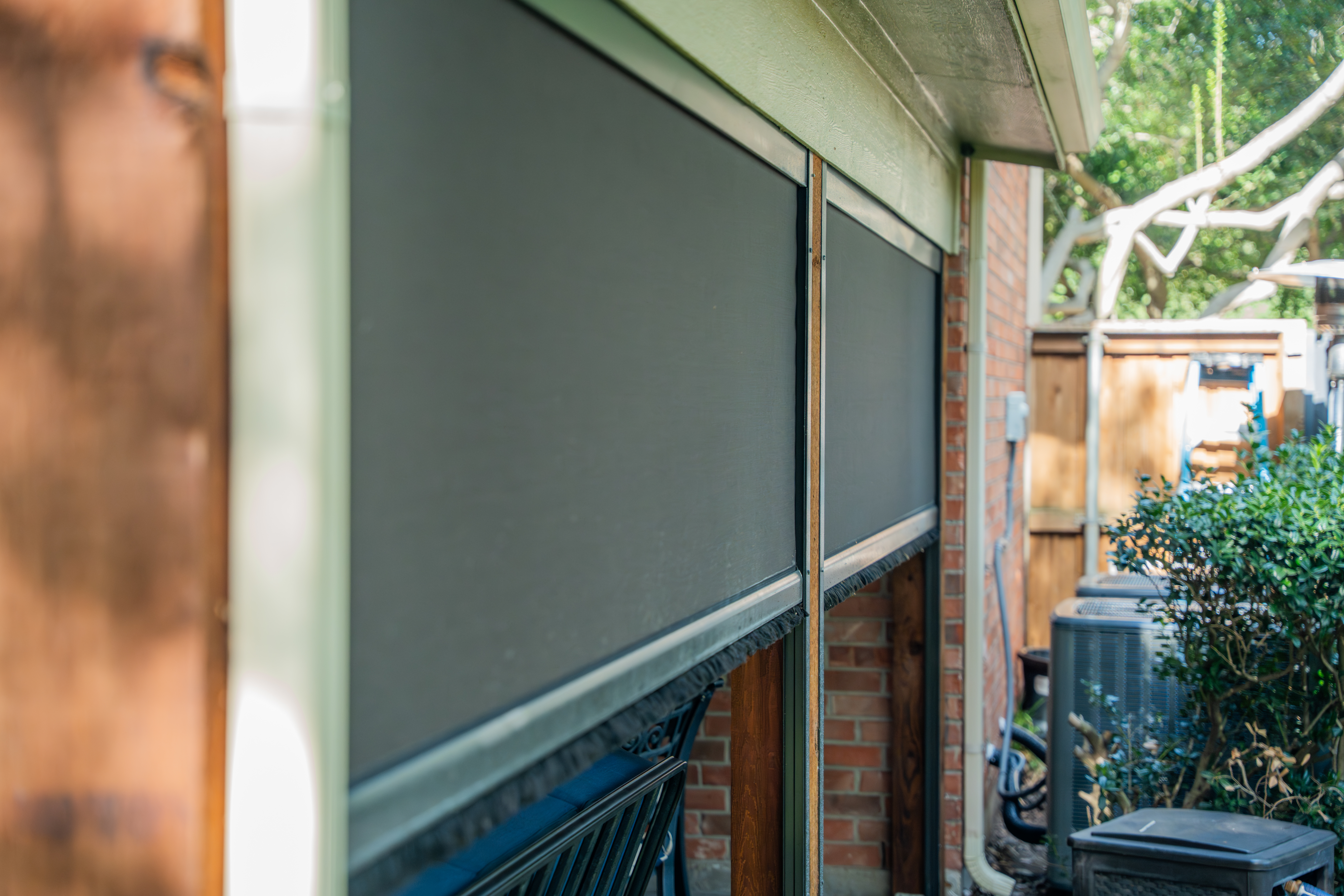 Screens-Residential-Patio-Black-Hardware-Wood-Brick