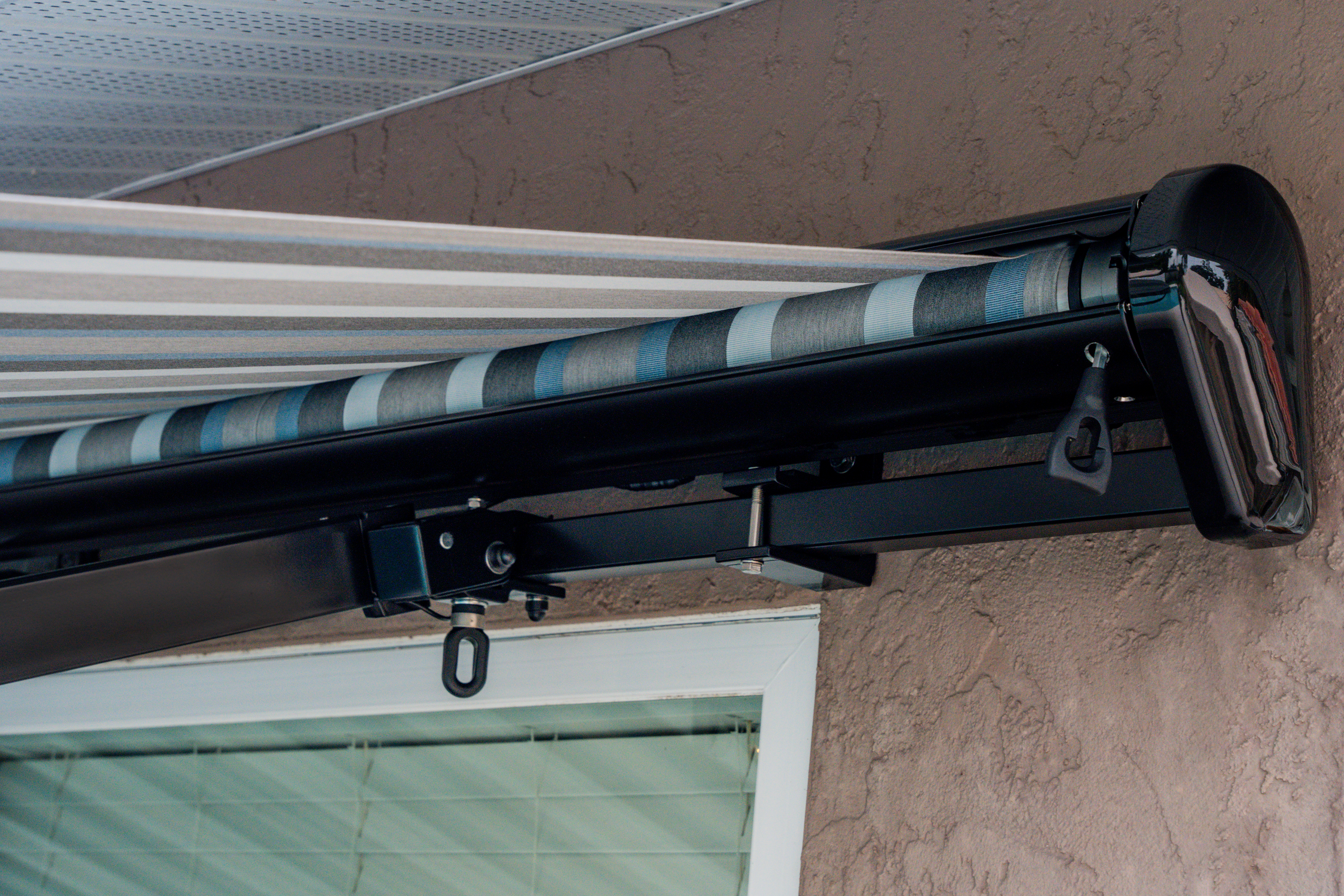 Black-Awning-Standard-Mount-Marco-Blue-Grey-Fabric